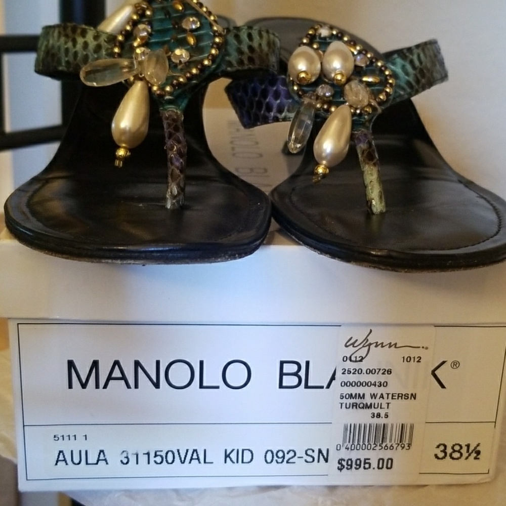 Manolo Blahnik Sanke Skin Blue Multi Sandals
